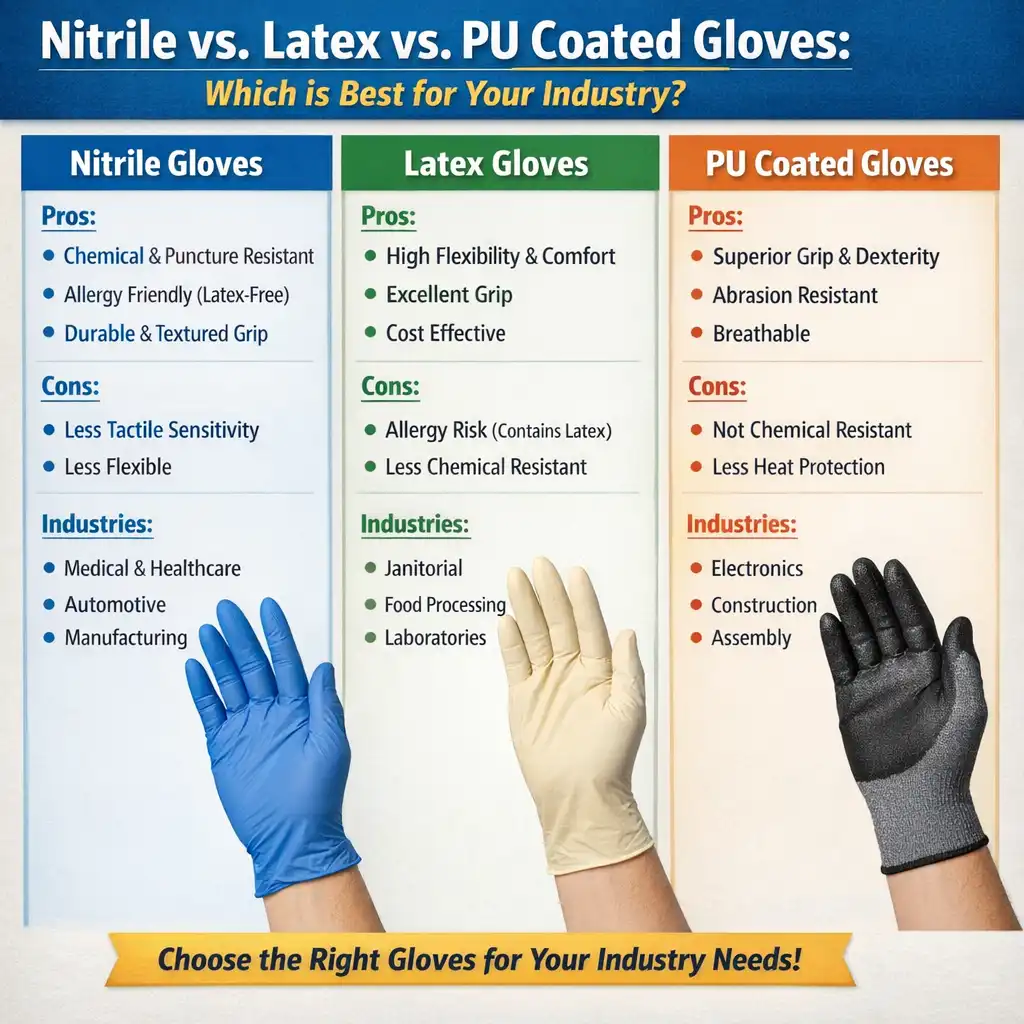Nitrile vs. Latex vs. PU Coated Gloves: Which is Best for Your Industry?